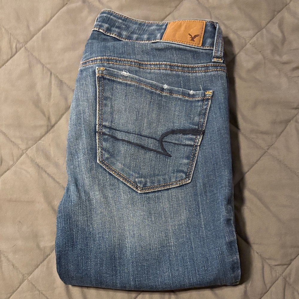 American Eagle Outfitters Blue Jeans with Tan Accents